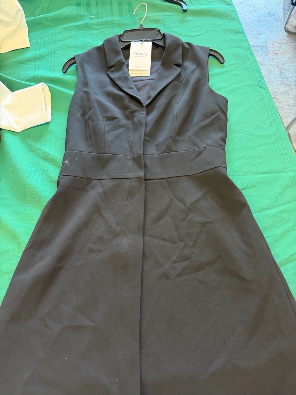 Theory Black Sleeveless Tailored Collar A-Line Dress